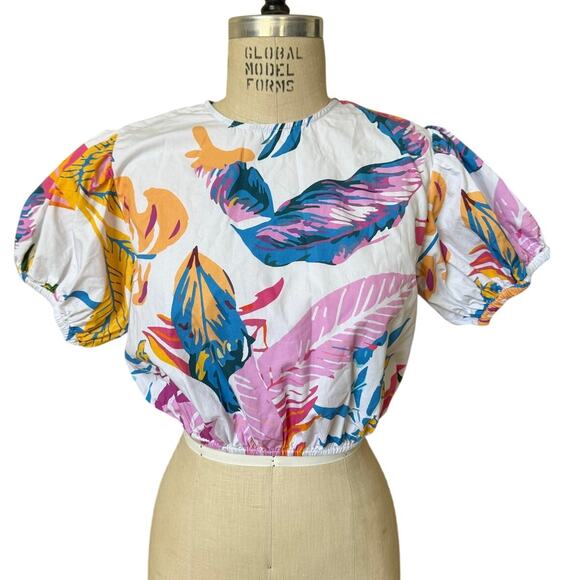 Playa Lucila Colorful Tropical Leaf Print Cotton Top Size Medium - Picture 3 of 7
